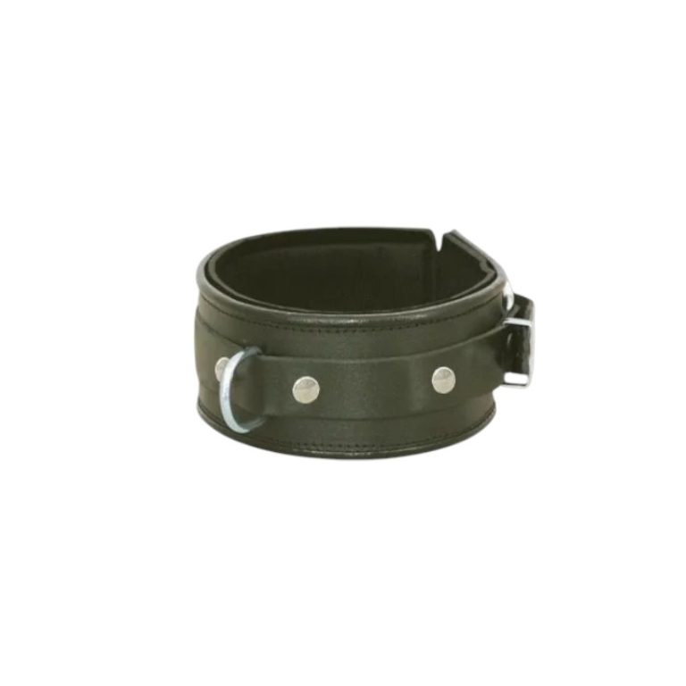 Szeroka skórzana obroża z półkolem i miękkim wykończeniem