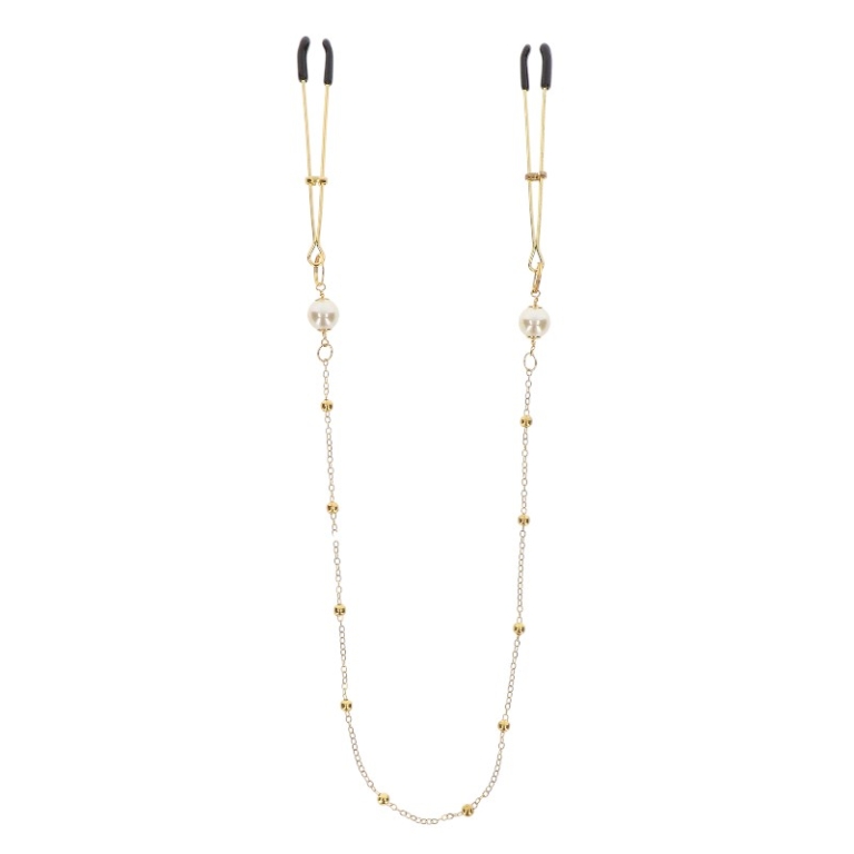 Złote klamerki z perełkami i  łańcuszkiem