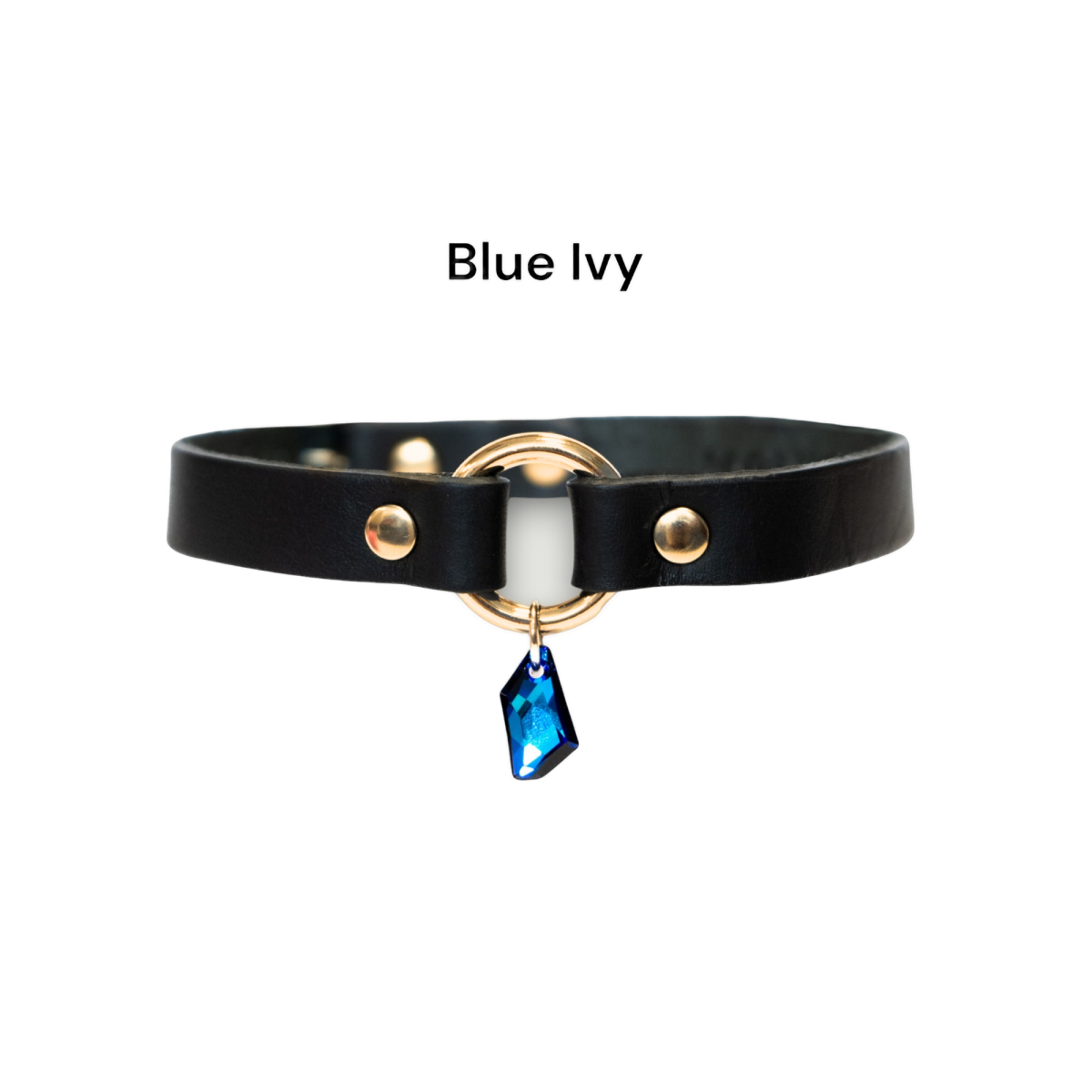 Czarny choker z kryształem i złotym kółkiem