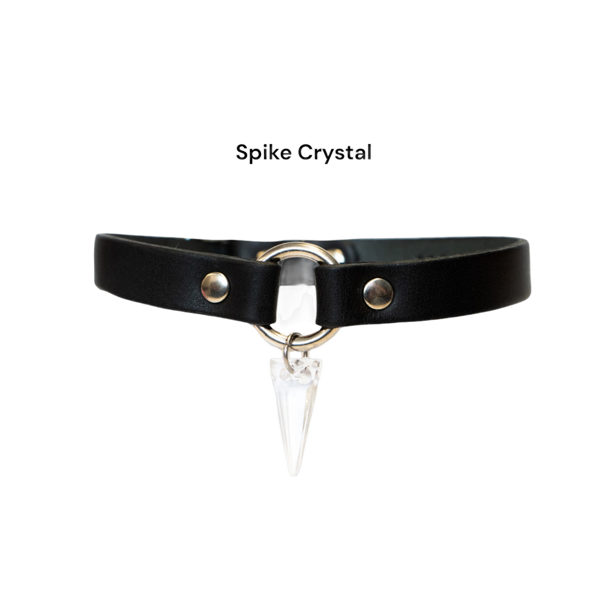 Czarny choker z kryształem i srebrnym kółkiem