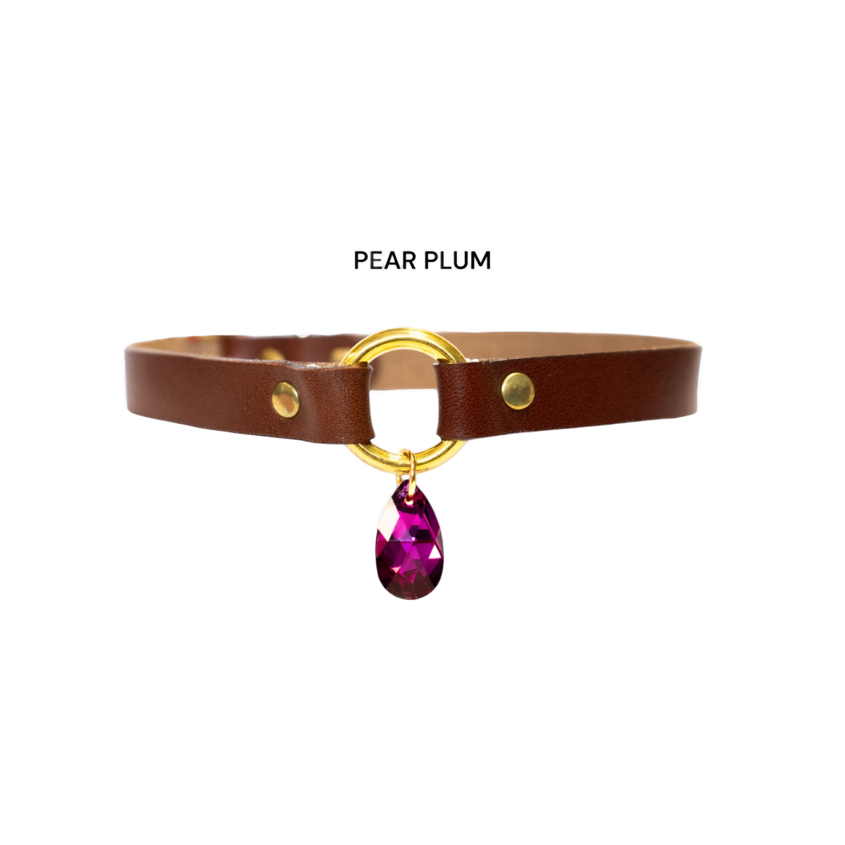 Brązowy choker z kryształem i złotym kółkiem