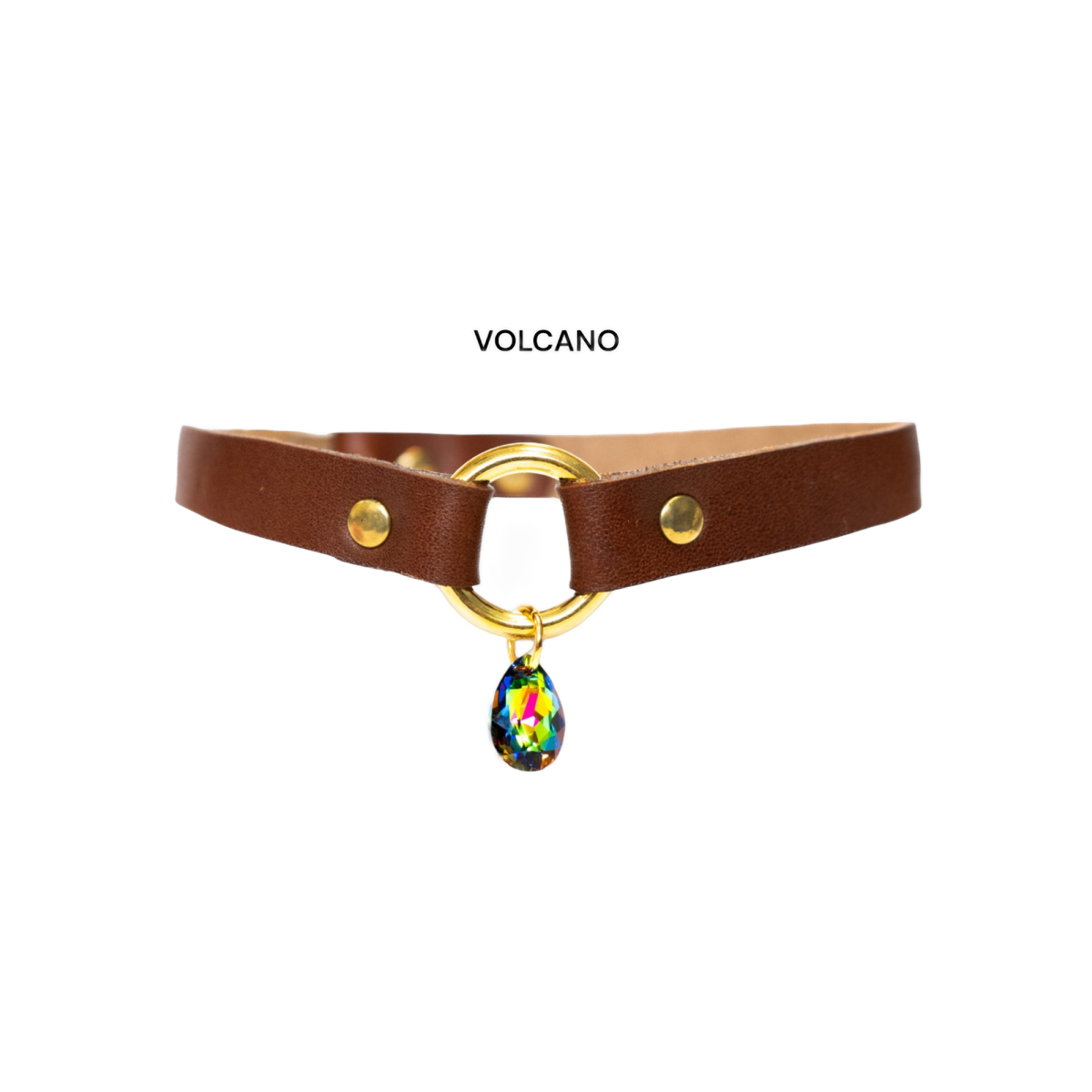 Brązowy choker z kryształem i złotym kółkiem