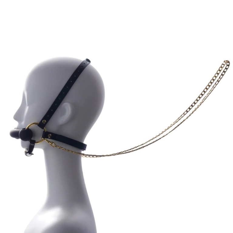 Adjustable Leather Head Restraint Harness Mouth Gag With Leash