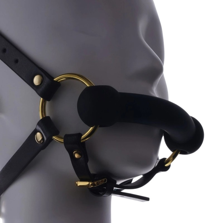 Adjustable Leather Head Restraint Harness Mouth Gag With Leash