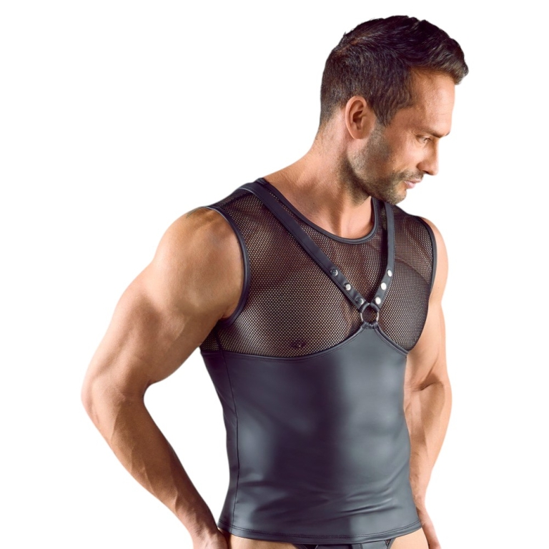 Bezrękawnik męski z siateczką i paskami